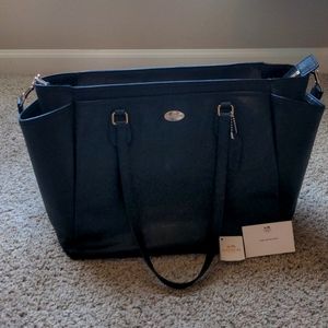 Coach black leather messenger work diaper bag